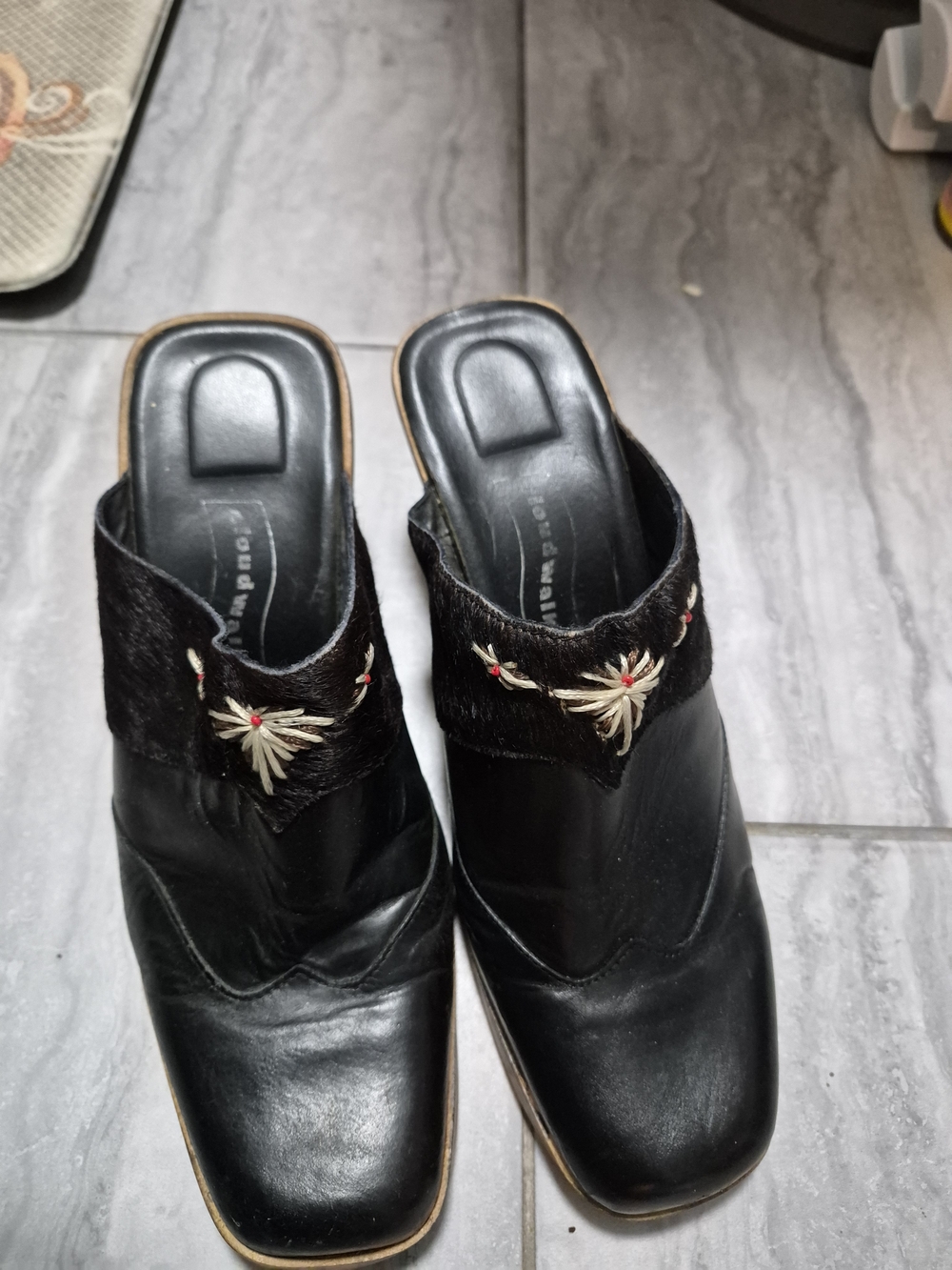 Cloudwalkers Planet Black Leather Mules Western Wooden-Heel Slip-On SZ 9M - Picture 2 of 16
